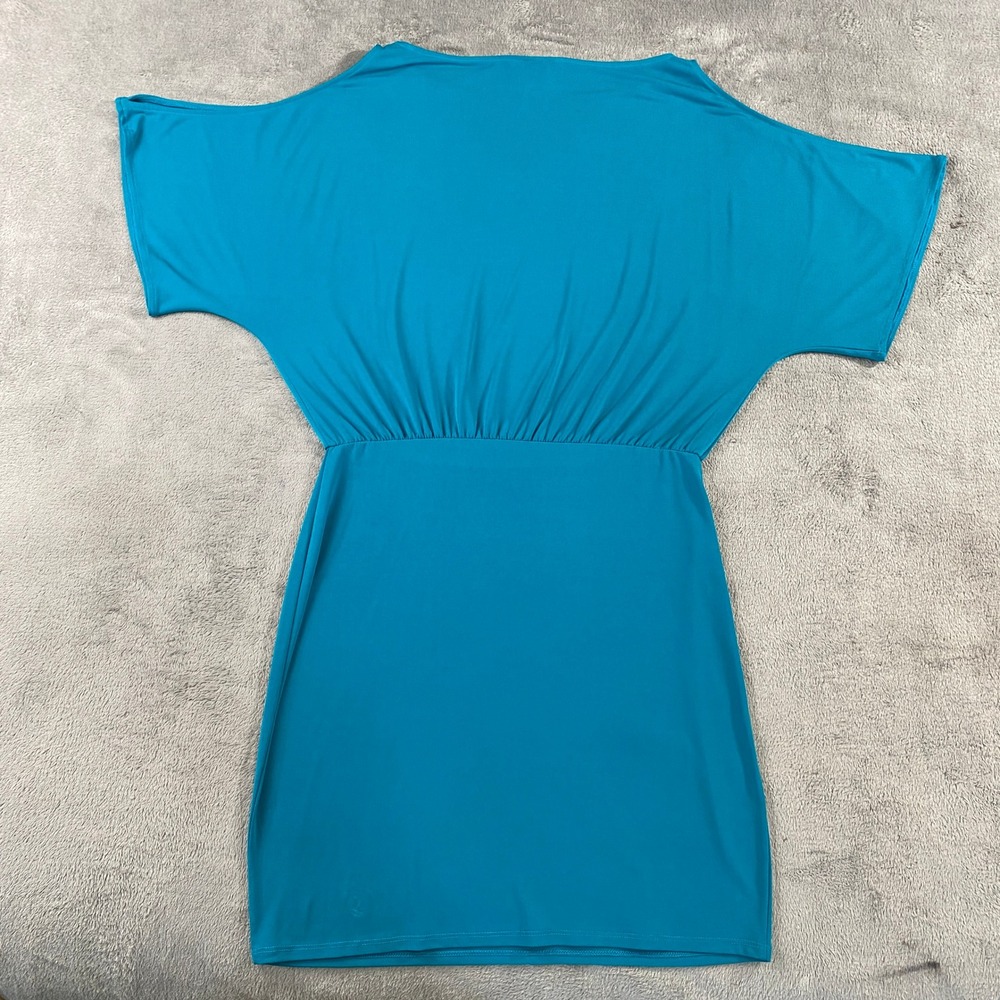 Moda International Dress Womens M Teal Cold Shoulder Dolman Mini Elastic Waist - Picture 3 of 10